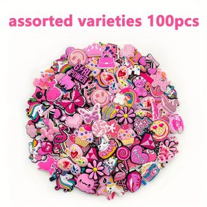 100 Pink Random 2D/3D PVC Shoe Charm Collection Pack - Naike Gifts Jinjiang